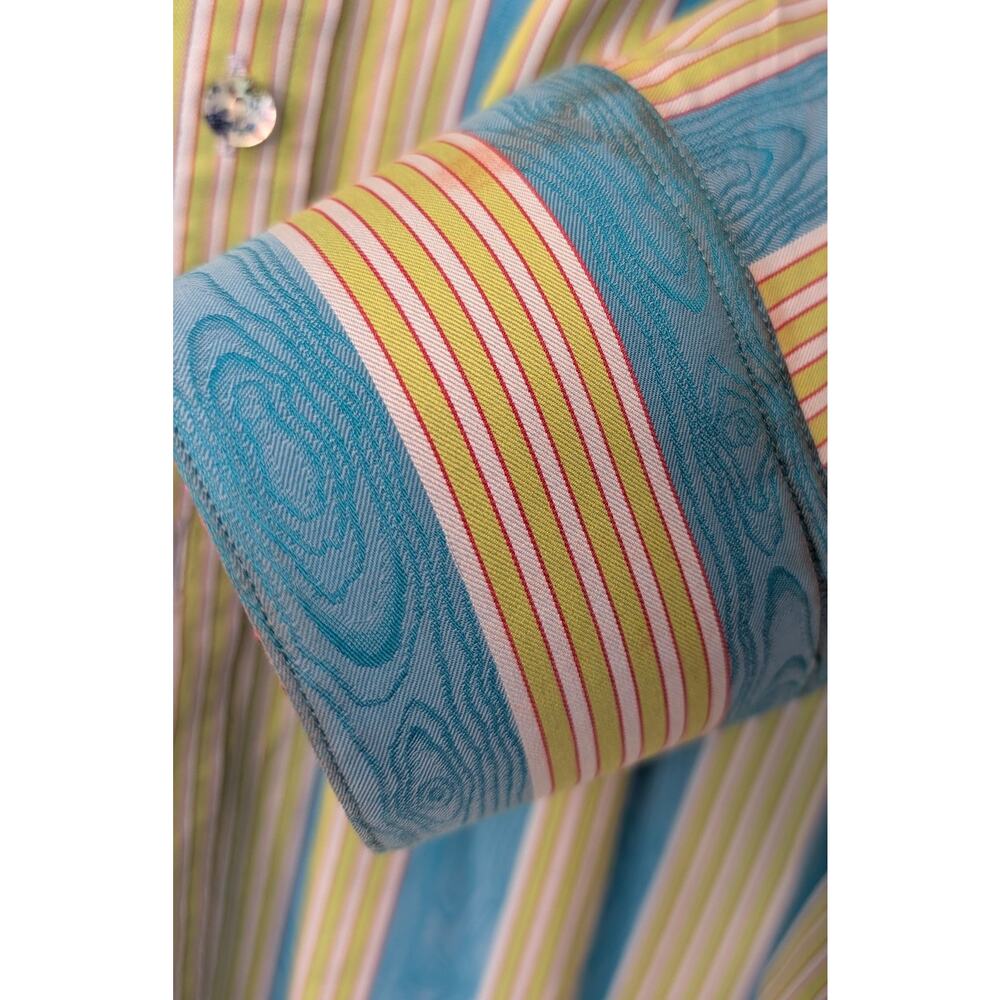 Robert Graham Blue Green Red Stripe Long Sleeve Flip Cuffs Como Button Up SZ XL - Picture 4 of 10